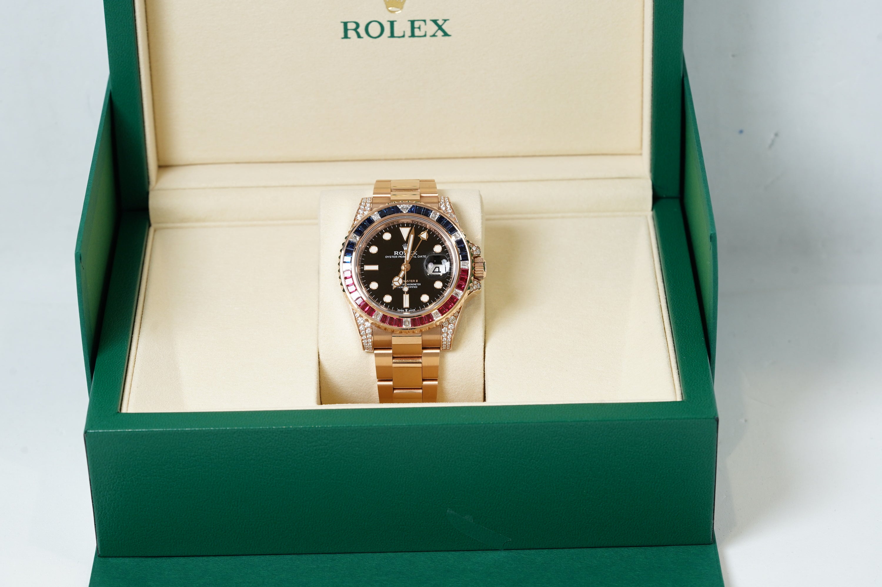 Rolex GMT-Master II - (126755SARU) Rose Gold Sapphire & Ruby
